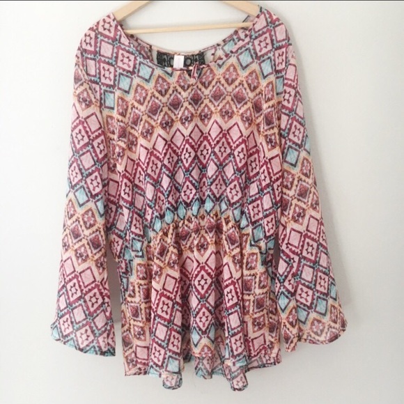 No Boundaries Tops - No Boundaries Sheer Blouse Crochet Back Tunic